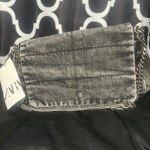 Zara grey denim chain bag